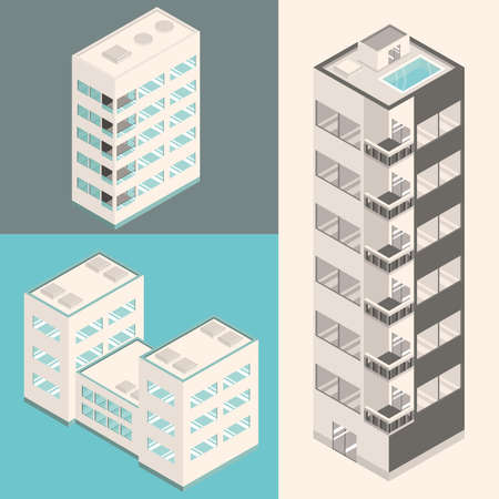 set of isometric buildingsのイラスト素材