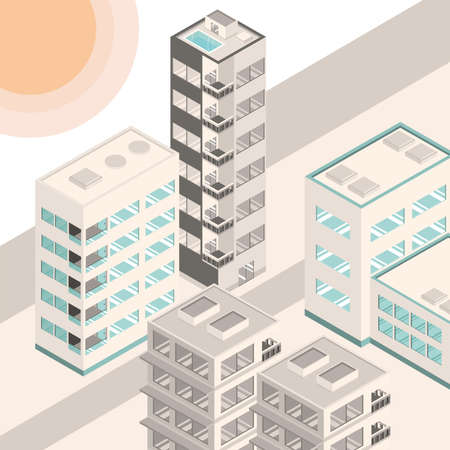 isometric city buildingsのイラスト素材