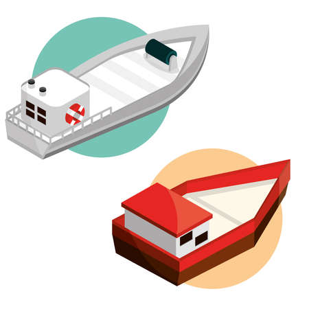 set boat isometricのイラスト素材