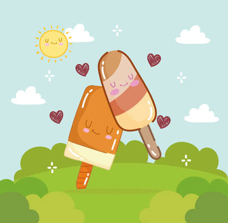 cute ice creams in loveのイラスト素材