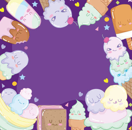 cute cartoon ice creamsのイラスト素材