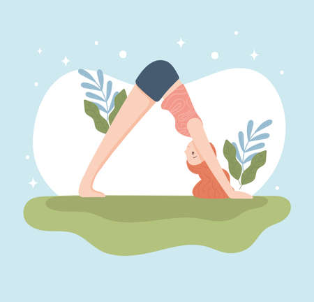 girl yoga stretchingのイラスト素材