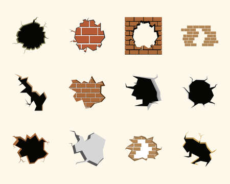 walls cracked or destroyedのイラスト素材