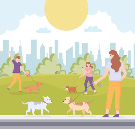 young people with petsのイラスト素材