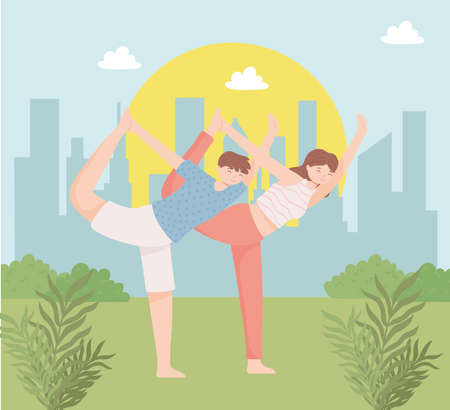 couple doing yogaのイラスト素材