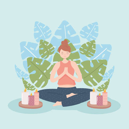 meditating girl practicing yogaのイラスト素材