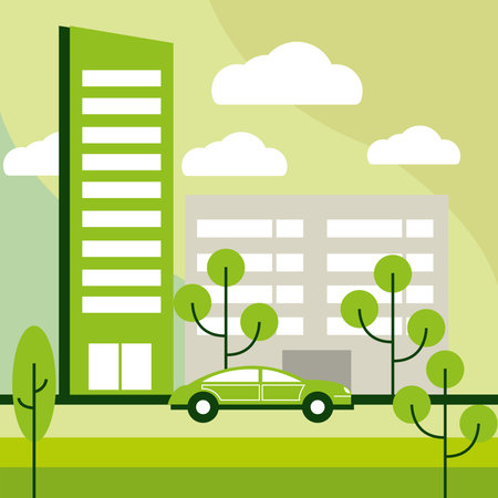 ecological city and vehicleのイラスト素材