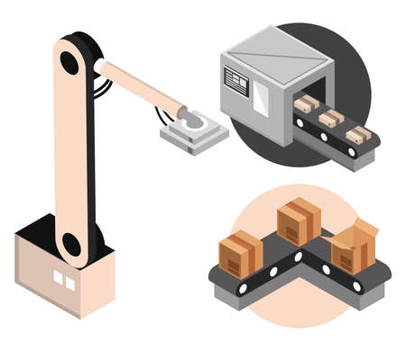 industrial automatic machinery, setのイラスト素材