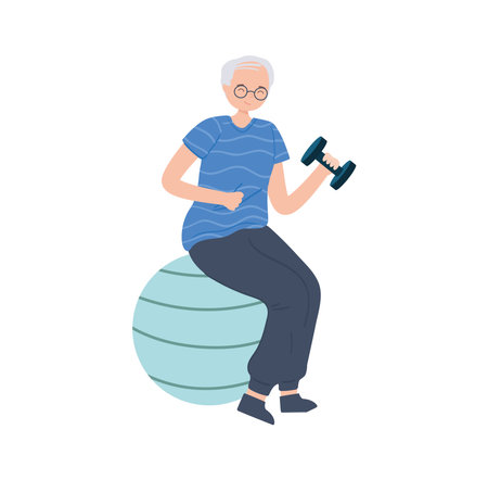 old woman with fitness dumbbellのイラスト素材