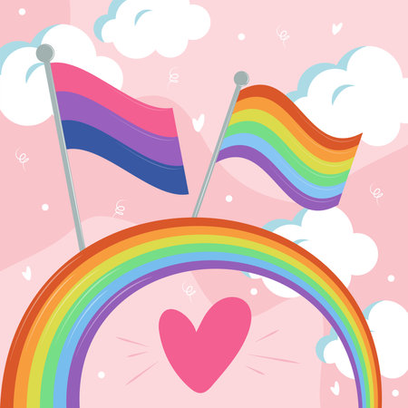 flags on rainbow and cloudsのイラスト素材