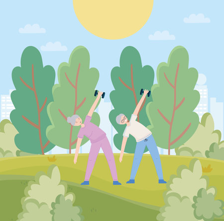 old people doing exercisesのイラスト素材