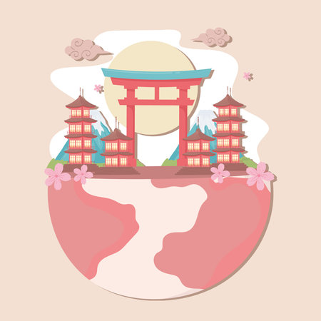 japanese landscape on worldのイラスト素材