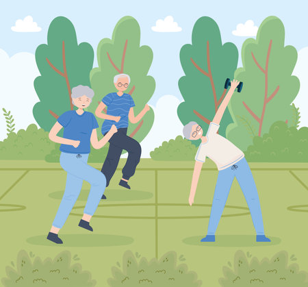 old people practicing exercisesのイラスト素材