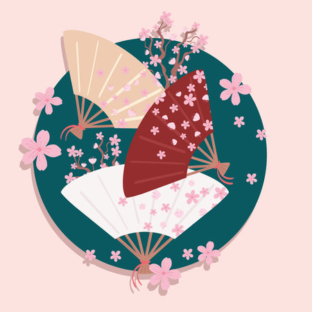 japan fan and flowersのイラスト素材