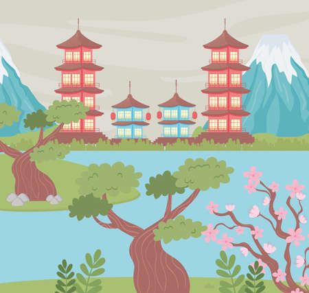 cute landscape in japanのイラスト素材