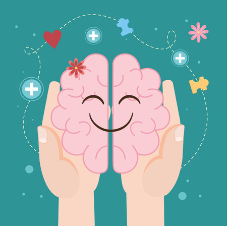 cute human brain in handsのイラスト素材