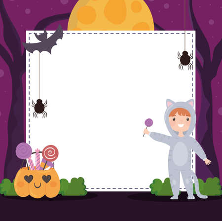 halloween kid in costume catのイラスト素材