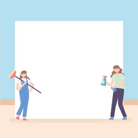 women with cleaning toolsのイラスト素材