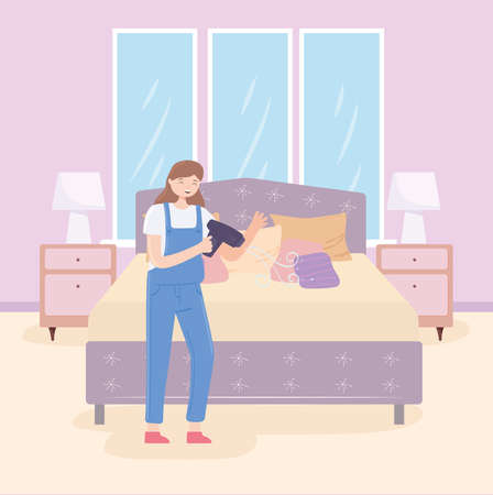 woman with hair dryerのイラスト素材