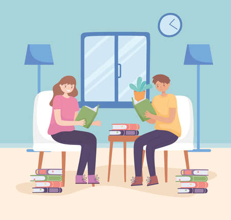 couple reading a booksのイラスト素材