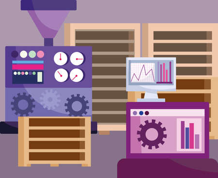 factory computer and machineのイラスト素材