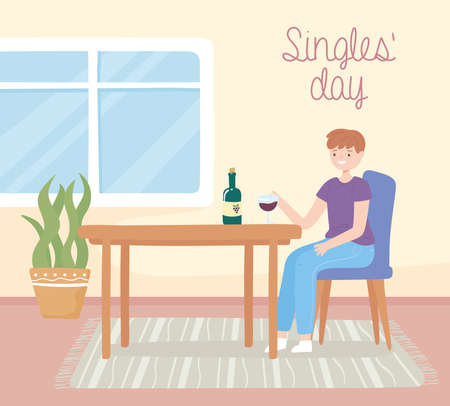 singles day, guy drinking wineのイラスト素材