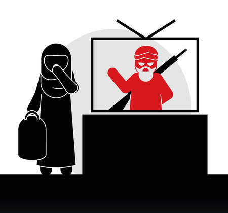 terrorist leader on tv screenのイラスト素材