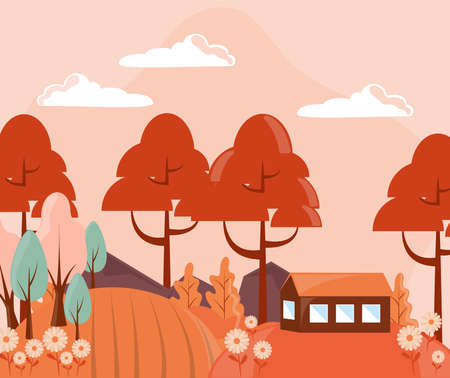 autumn scene landscapeのイラスト素材