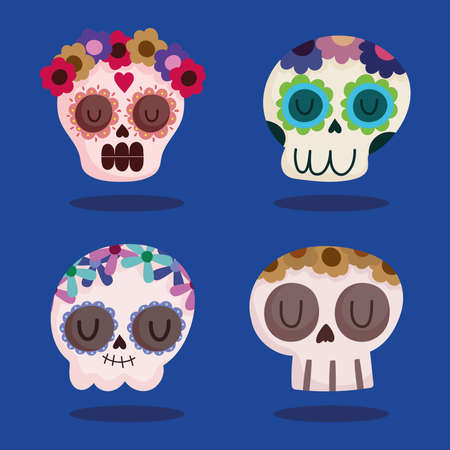 sugar skulls with flowersのイラスト素材