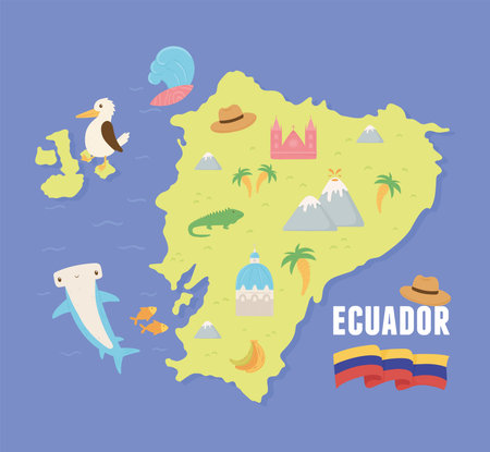 map of ecuador with typical featuresのイラスト素材