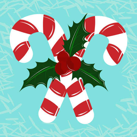christmas canes with mistletoeのイラスト素材