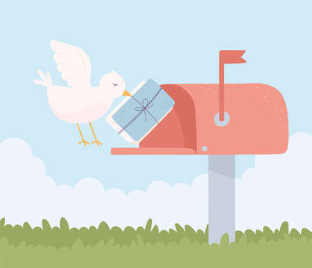 dove puts letters on mailboxのイラスト素材