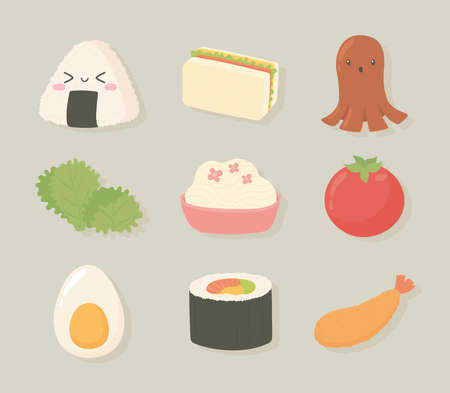 japanese food iconsのイラスト素材