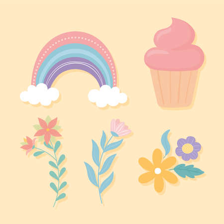 rainbow and flowersのイラスト素材