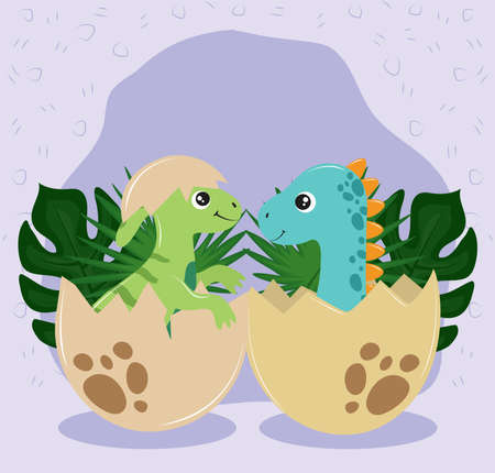 cute dinosaurs in egg shellsのイラスト素材
