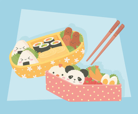 japanese lunch in bento boxのイラスト素材