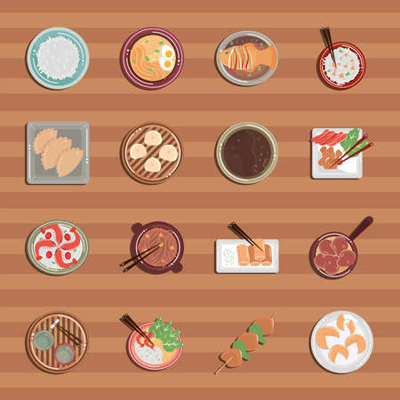 set various chinese foodのイラスト素材
