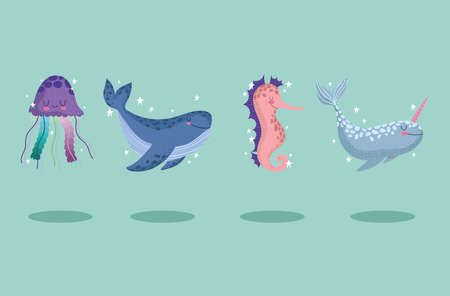 cartoon undersea animalsのイラスト素材