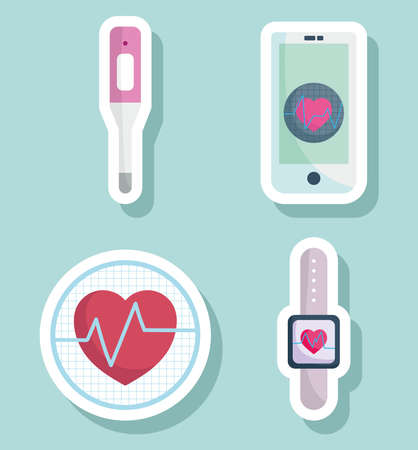 heartbeat monitor icon setのイラスト素材