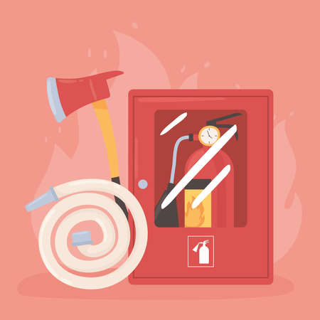 fire extinguisher hose and axeのイラスト素材