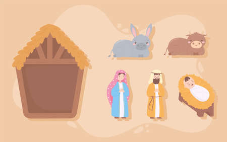 nativity manger icons setのイラスト素材