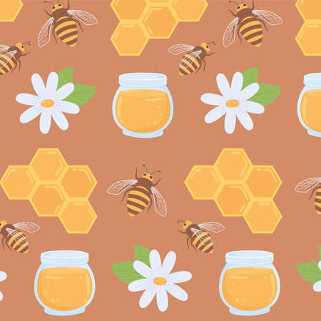 honey bees and flowerのイラスト素材