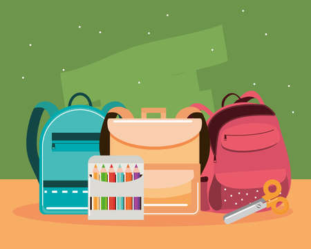 school backpacks and scissorsのイラスト素材
