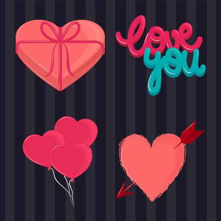 love you lettering iconsのイラスト素材