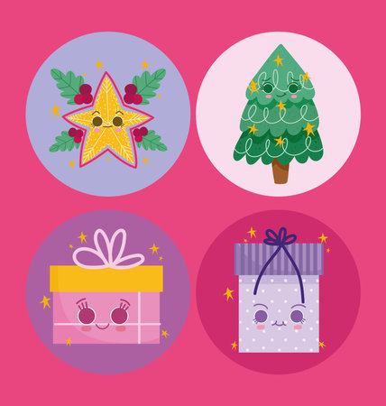 icons kawaii christmas treeのイラスト素材