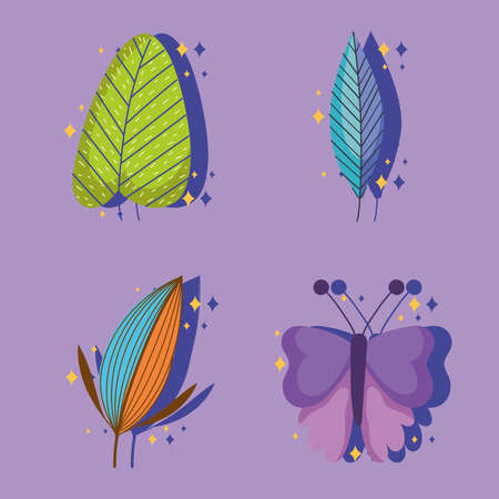 butterfly and leafのイラスト素材