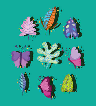 butterflies and leavesのイラスト素材