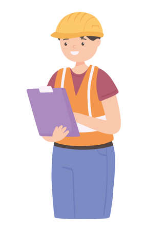 engineer man and clipboardのイラスト素材