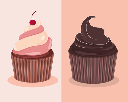 set of two cupcakeのイラスト素材