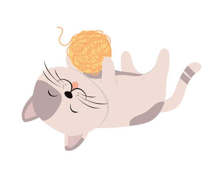 cat playing with woolのイラスト素材